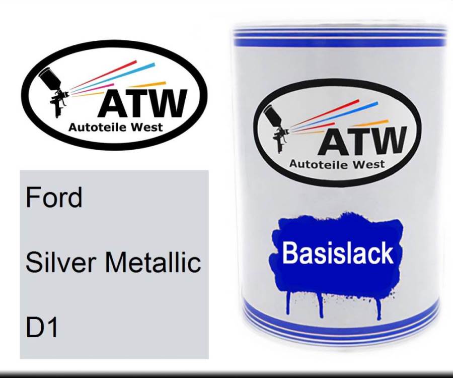 Ford, Silver Metallic, D1: 500ml Lackdose, von ATW Autoteile West.